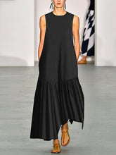 Leyot A-line Loose Solid Color Split-Joint Round-neck Maxi Dresses
